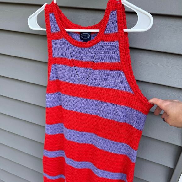 Scoop size L Crochet Orange-Red and Lavender Purple Striped Midi Dress - Picture 4 of 14